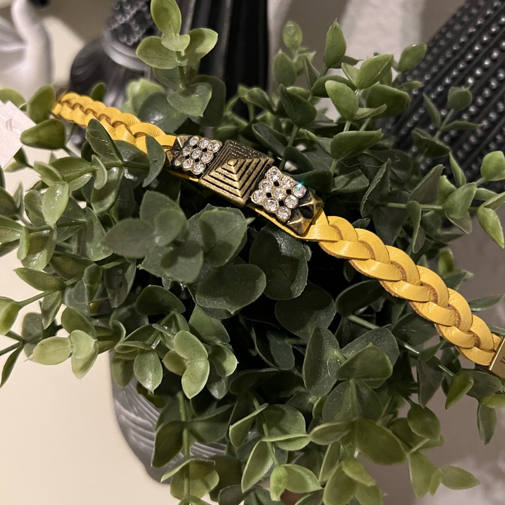 Lia Sophia Boutique Yellow Gold Antique
Bronze Pyramid & Crystal Suede Bracelet